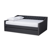 Baxton Studio Haylie Modern and Contemporary Dark Grey Fabric Upholstered Full Size Daybed with Roll-Out Trundle Bed